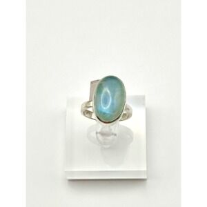 Green Moonstone Sterling Silver Handmade Ring Size 9